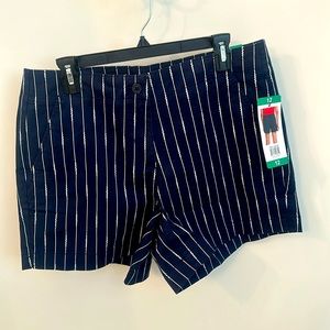 Nautica Womens Shorts Navy Blue Striped Twill Chino Midrise Pockets Side-Slit 12